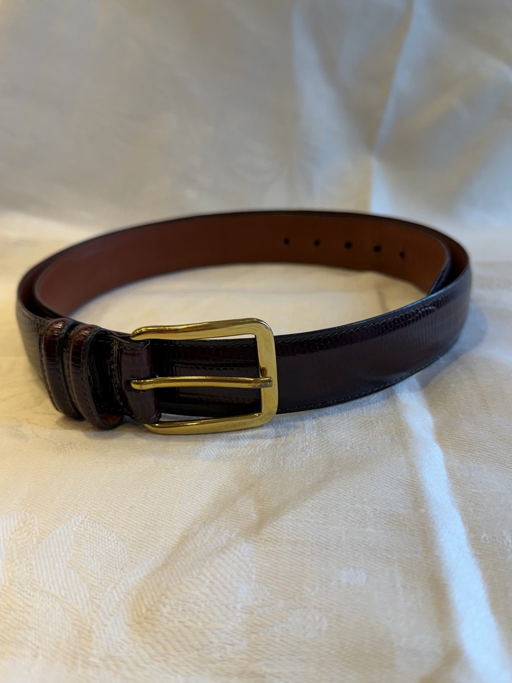Allen Edmonds “Hampton Lizard” Brown Leather Belt – Handmade in USA